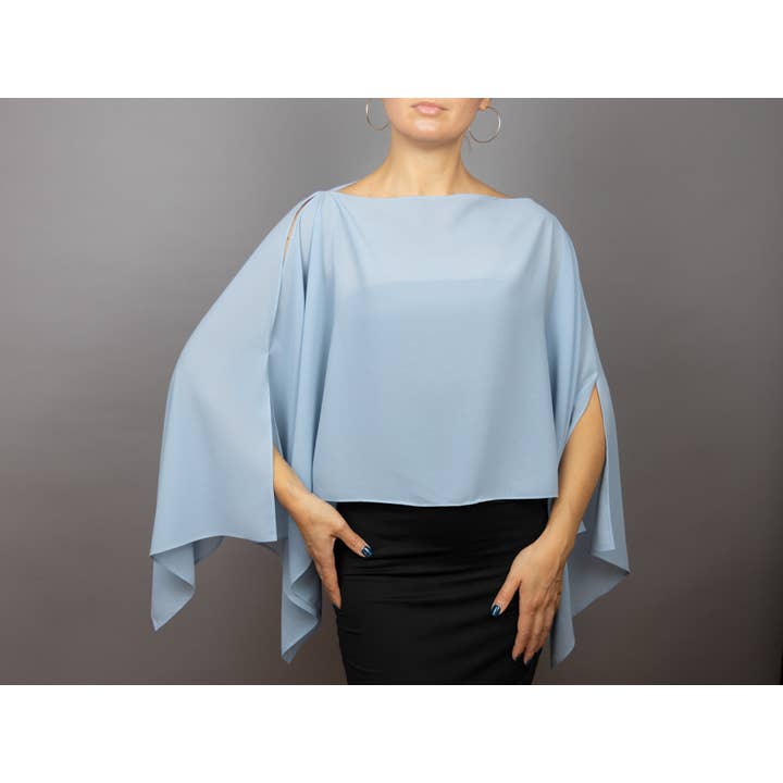 Light blue chiffon wedding wrap, capelet & shawl for wholesale by BridalSpain
