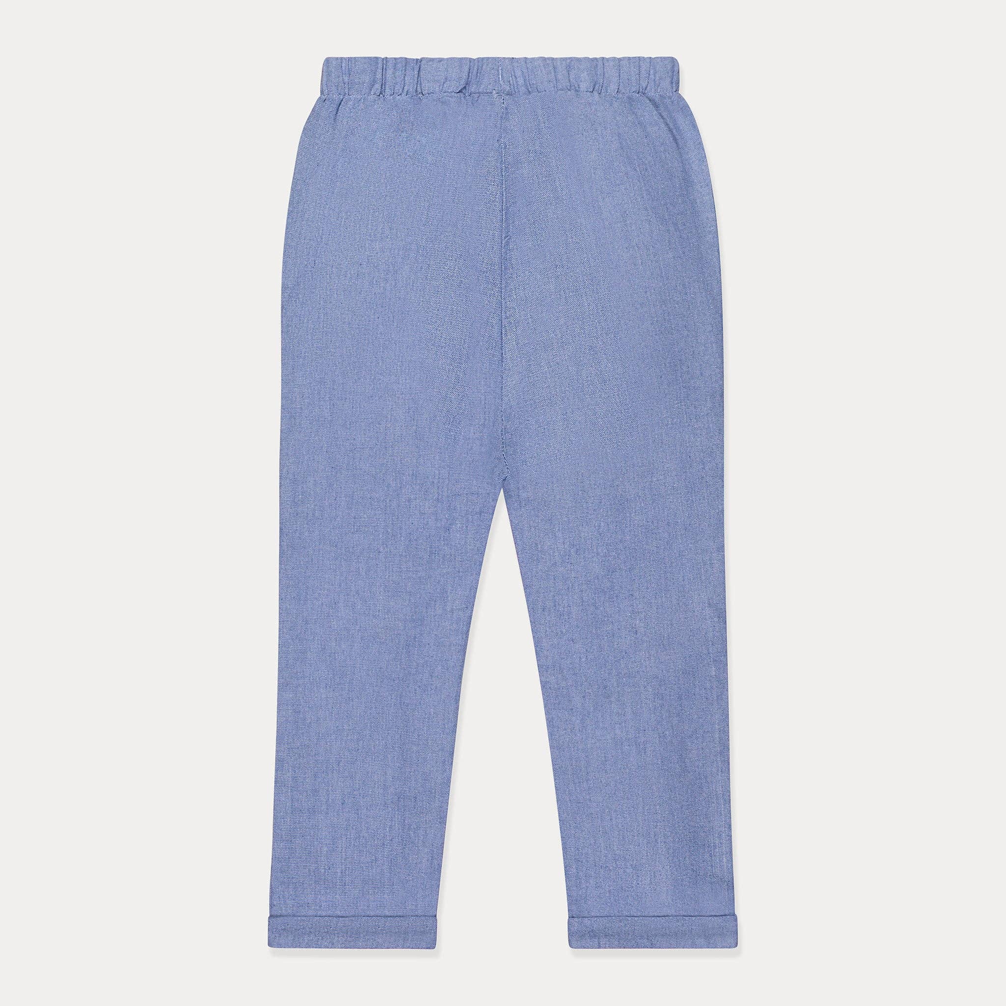 Mini Wardrobes – Calças - Criança por atacado – Calças de Criança para Menina, Calças de Rapariga em Tecido Chambray, Tons Azuis3