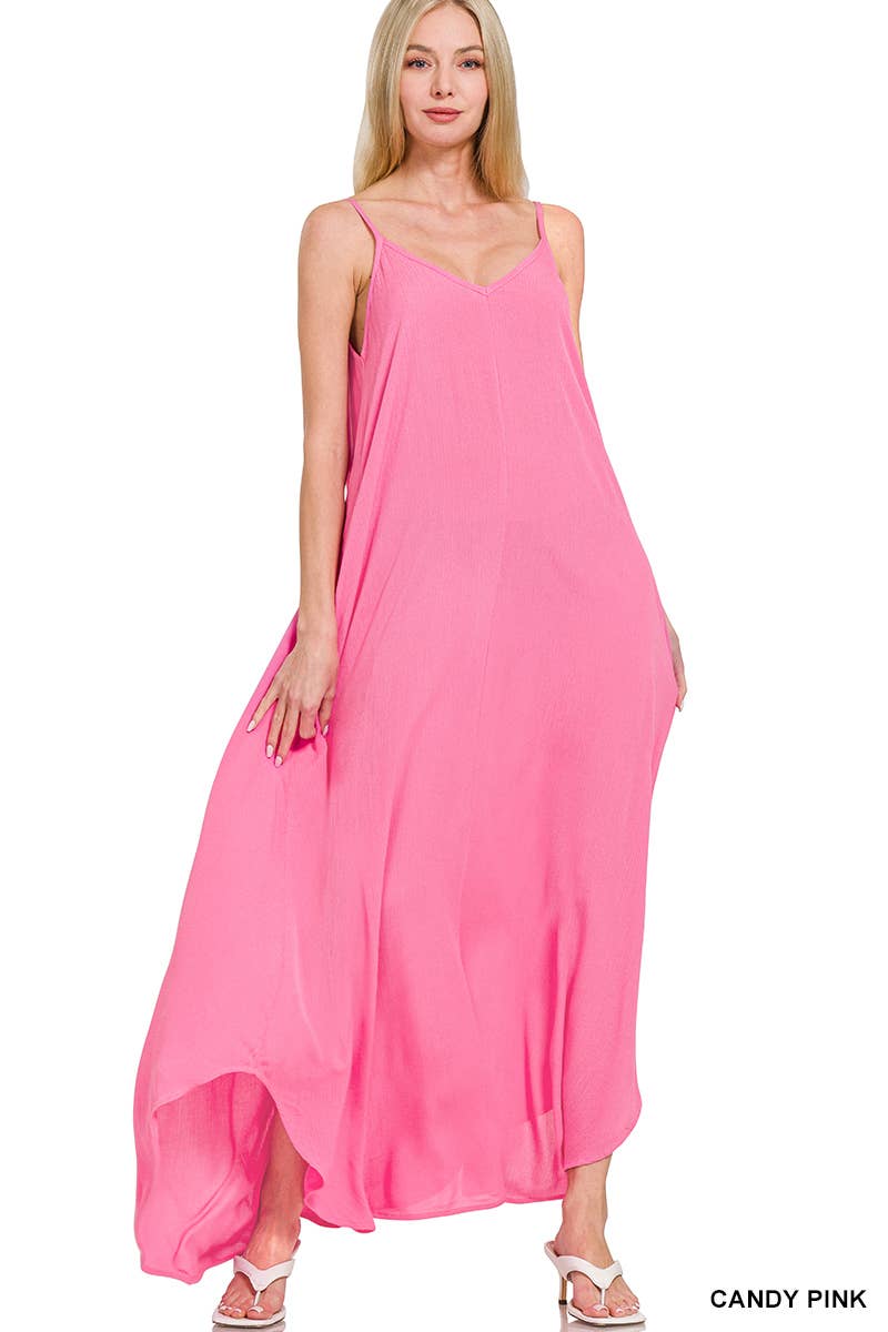 Vanilla Monkey – Engroshandel Kjole - Dame – Vævet Crinkle Cami Maxi kjole med sidelommer4