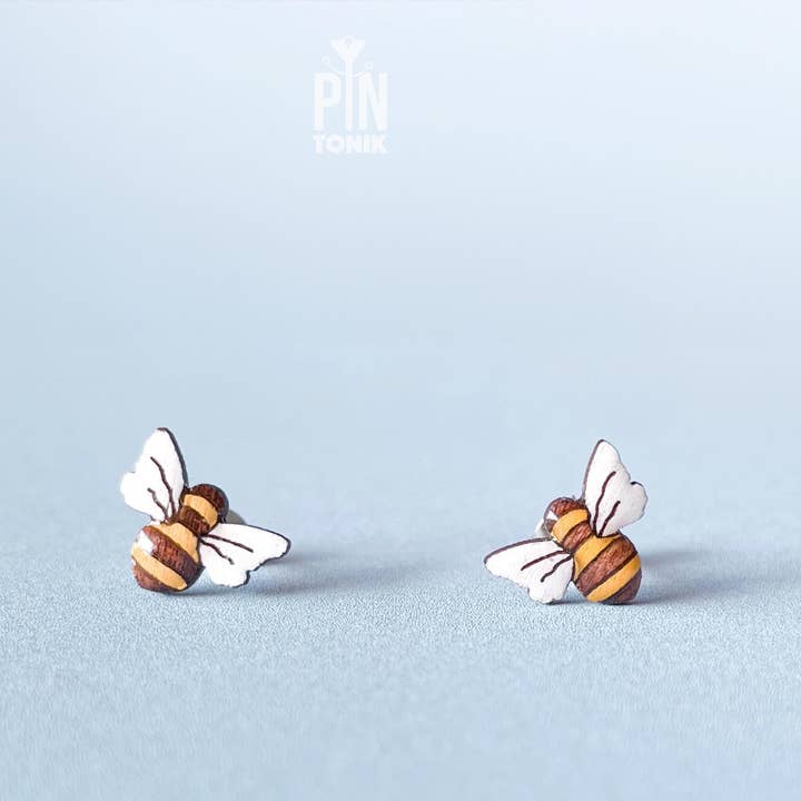 Wooden Bumble Bee Stud Earrings - Whimsical Bug Jewelry and other Purchase Wholesale beewise. Free Returns & Net 60 Terms on Faire trending on Faire.