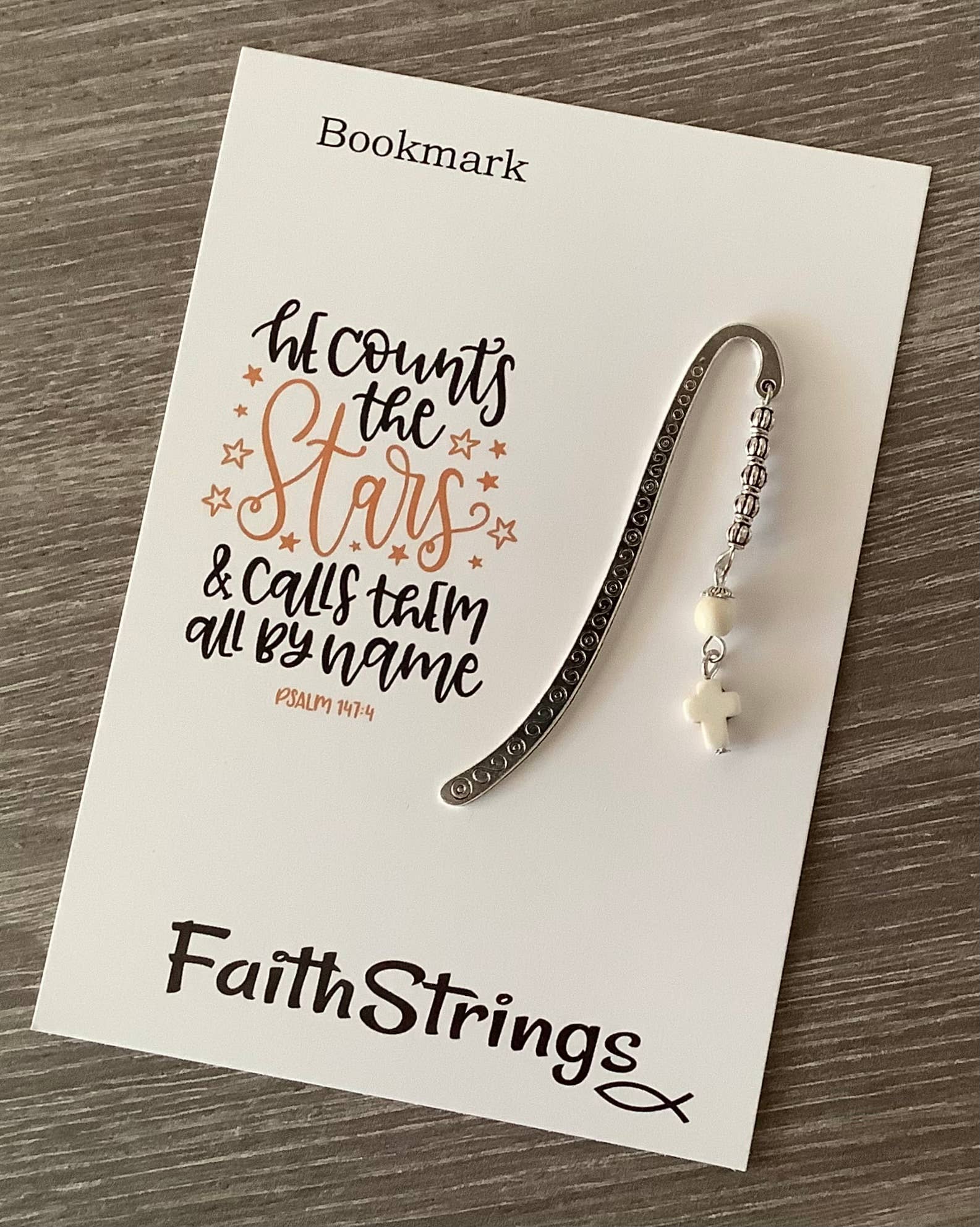 Faithstrings – wholesale Bookmark – Miniature Bookmark Cross Christian Gift Silver effect stars 2