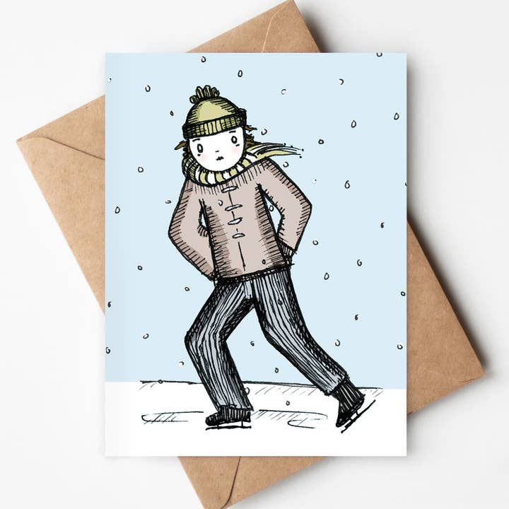 Skating Eco-friendly Card Christmas Holidays Xmas for wholesale by Jenna's Doodles