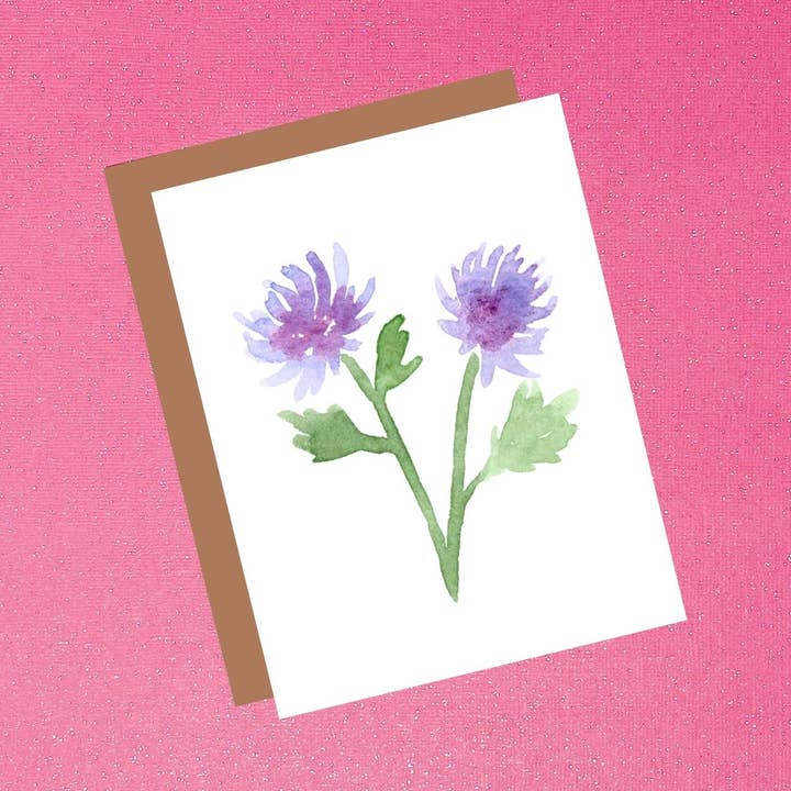 Chrysant Aquarel Wildflower wenskaart voor wholesale door Tiffany Ascensio Designs | Watercolor Greeting Cards