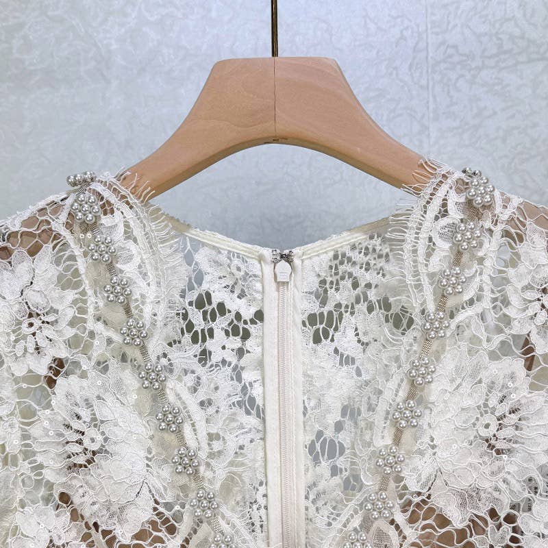 off white DR571Y Elegant Summer Lace Dress with Bowknot and Slim Fit  for wholesale on Faire10