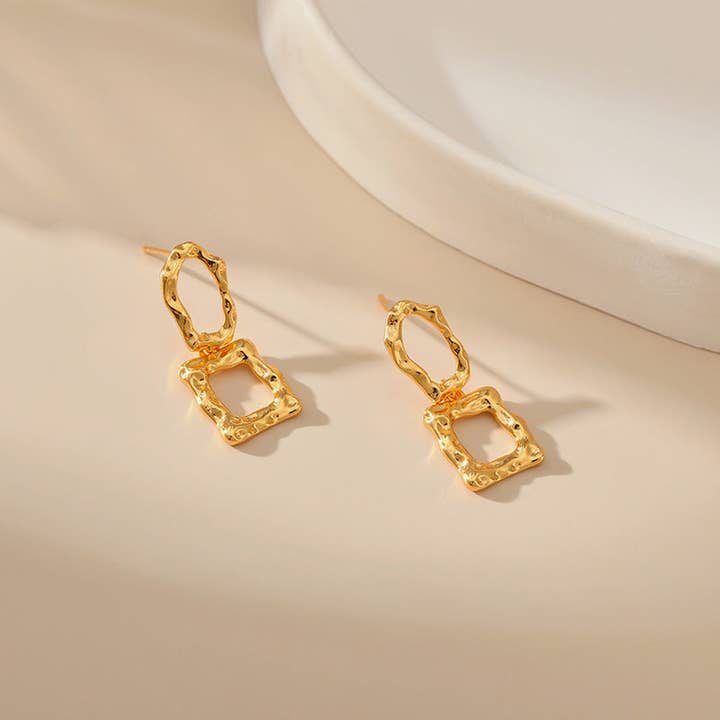 Gold Irregular Corrugated and Wavy Drop Earrings DPJE1305 for wholesale on Faire3