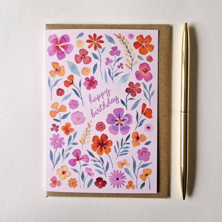 Anna Lau Art - Wholesale Birthday Card - Happy Birthday Floral Watercolour A6 Card