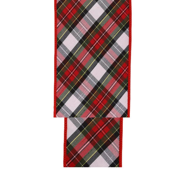 LA Ribbons Wholesale - Wholesale Ribbon - Gift Wrapping - Wired Dupioni Ribbon Small Plaid Bias Cut Double-Fused 5yd