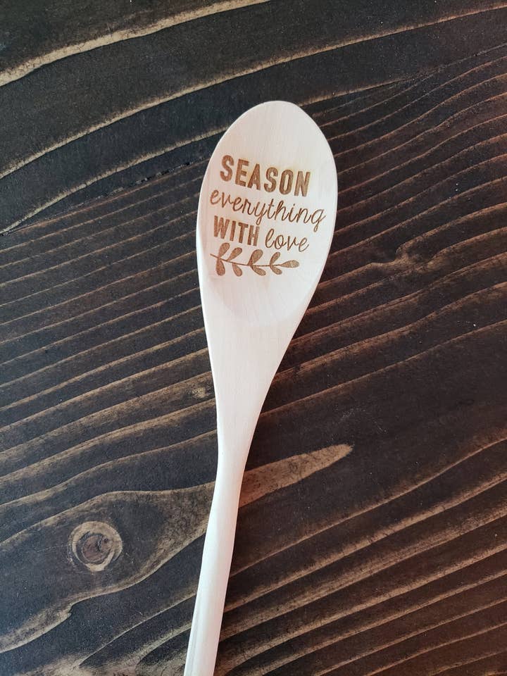 Wood Spoon,Season Everything with Love, Wood spoon, gift, wood design for wholesale by Little North Boutique