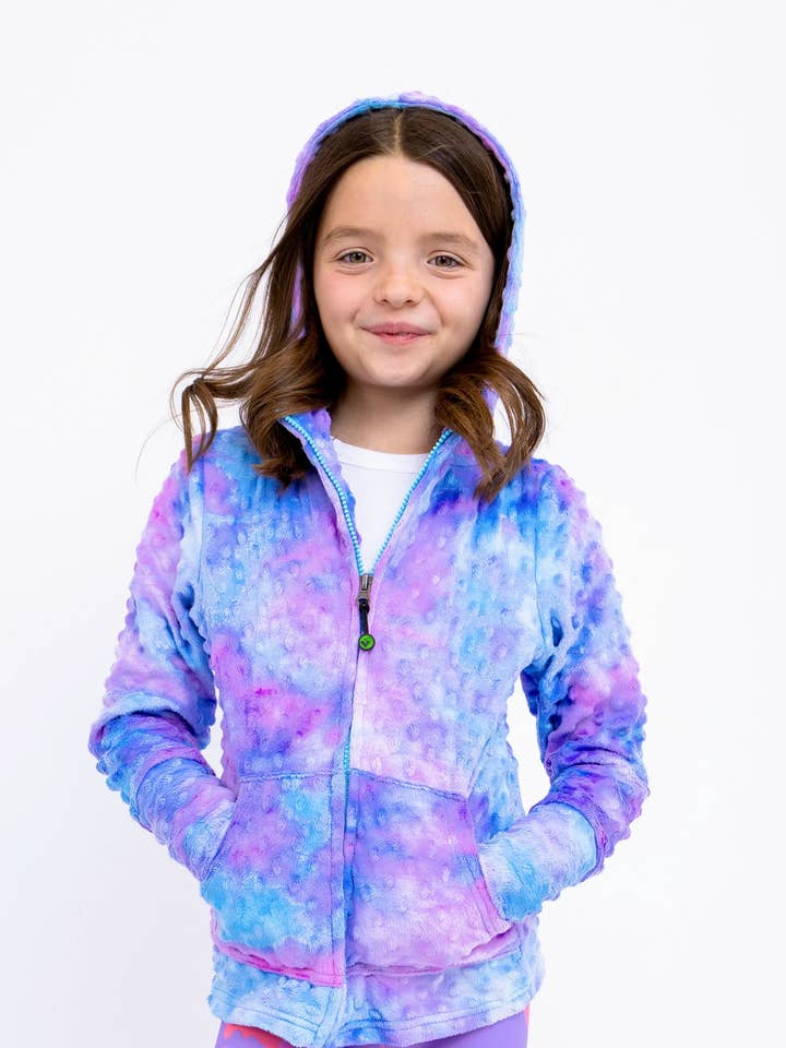 Minky Bubble Zip Hoodie - Turquoise Periwinkle Tie Dye for wholesale by Limeapple