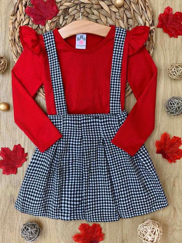 Conjunto de falda con tirantes a cuadros de Little Lady para venta al por mayor de Mia Belle Girls • Wholesale