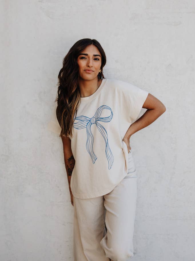 Cerulean Bow Tee for wholesale by Crowned Free