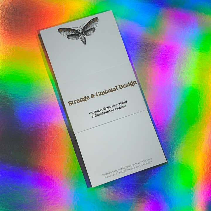 Deaths Head Hawk Moth Risograph Printed Notepad for wholesale by Punch Kiss Press