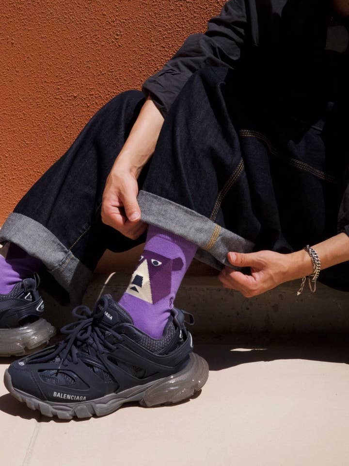 Purple Bear Socks | Semibold Lavender Bear Athleisure Crew Socks for wholesale on Faire5