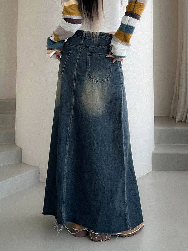 BLUE A-Line High Waisted Fringed Gradient Split-Joint Skirts for wholesale on Faire6