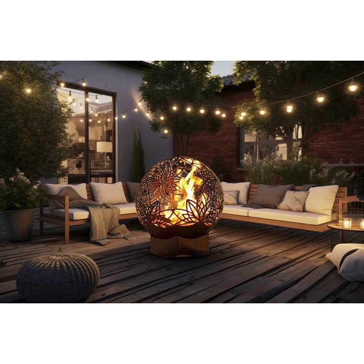 FlowerHouse - Wholesale Fire Pit - 24in Bonfireball Fire Pit - Lotus in Stainless Steel