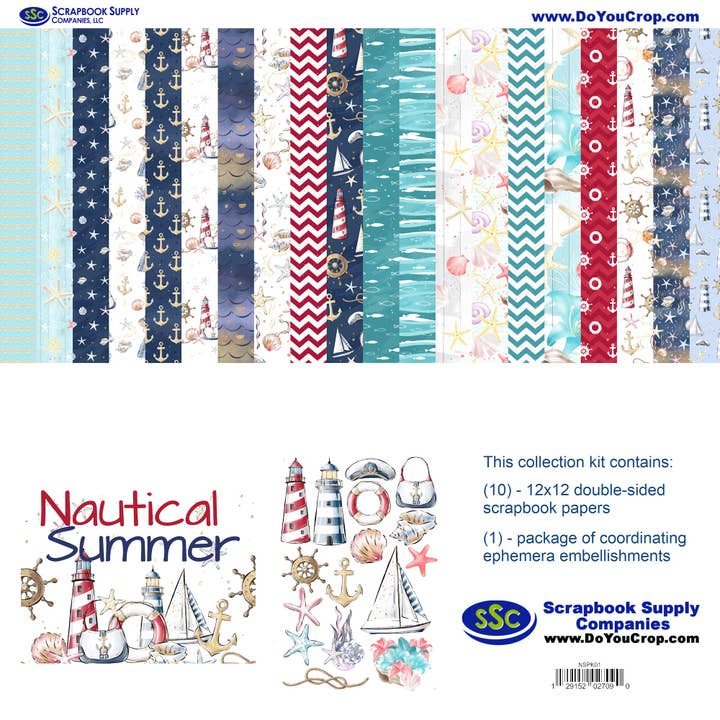 Nautical Summer 12 x 12 Scrapbook Paper & Embellishment Kit by SSC Designs - 3 Kits for wholesale by SSC Wholesale