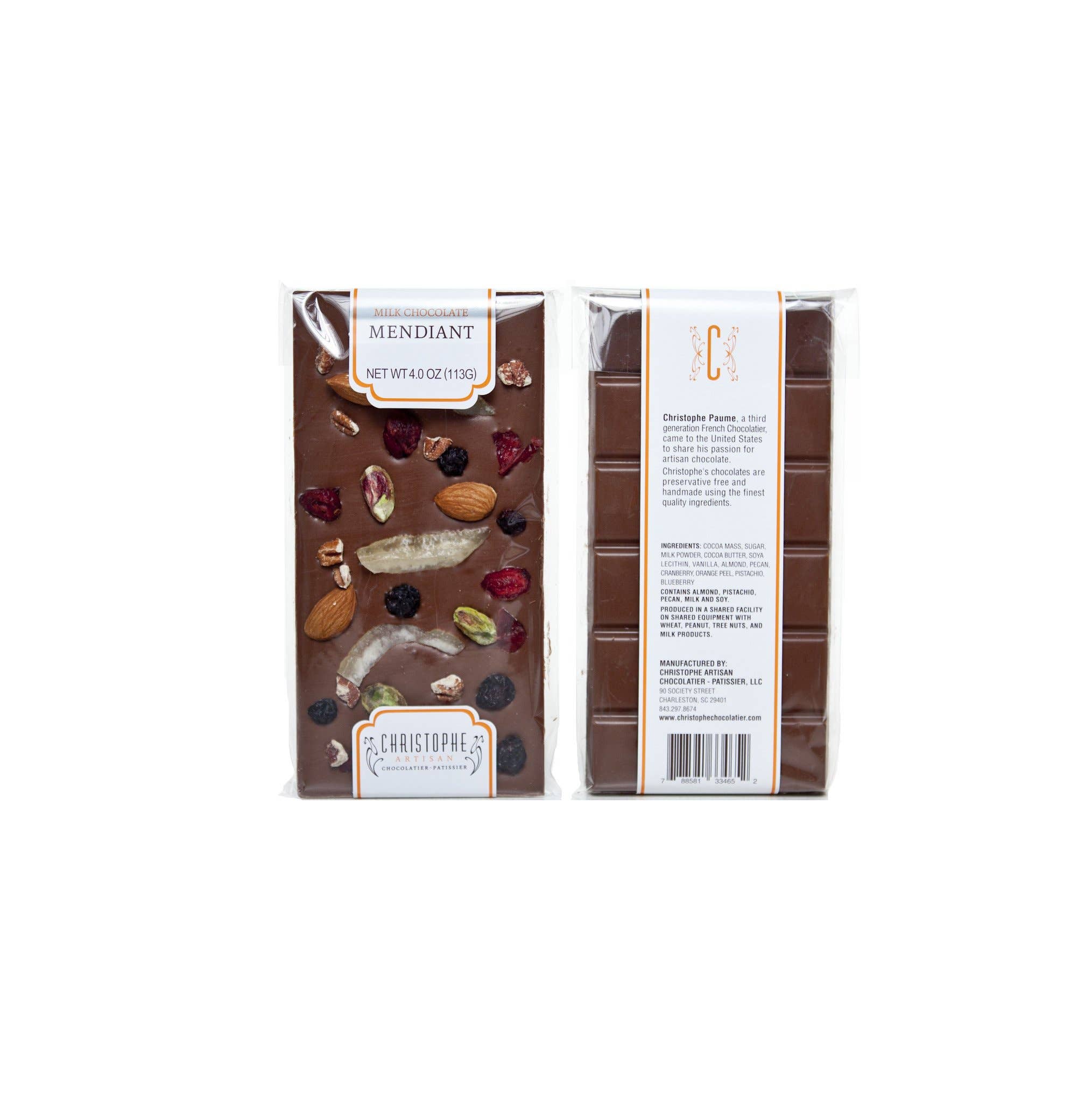 Christophe Artisan Chocolatier - Wholesale Chocolate Bar - Milk Chocolate Mendiant Bar0