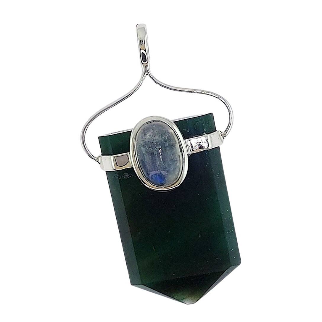 Crystal Earth Sterling - Wholesale Spiritual Stone/Crystal - Sterling Stone Healer Pendant - Jade & Rainbow Moonstone1