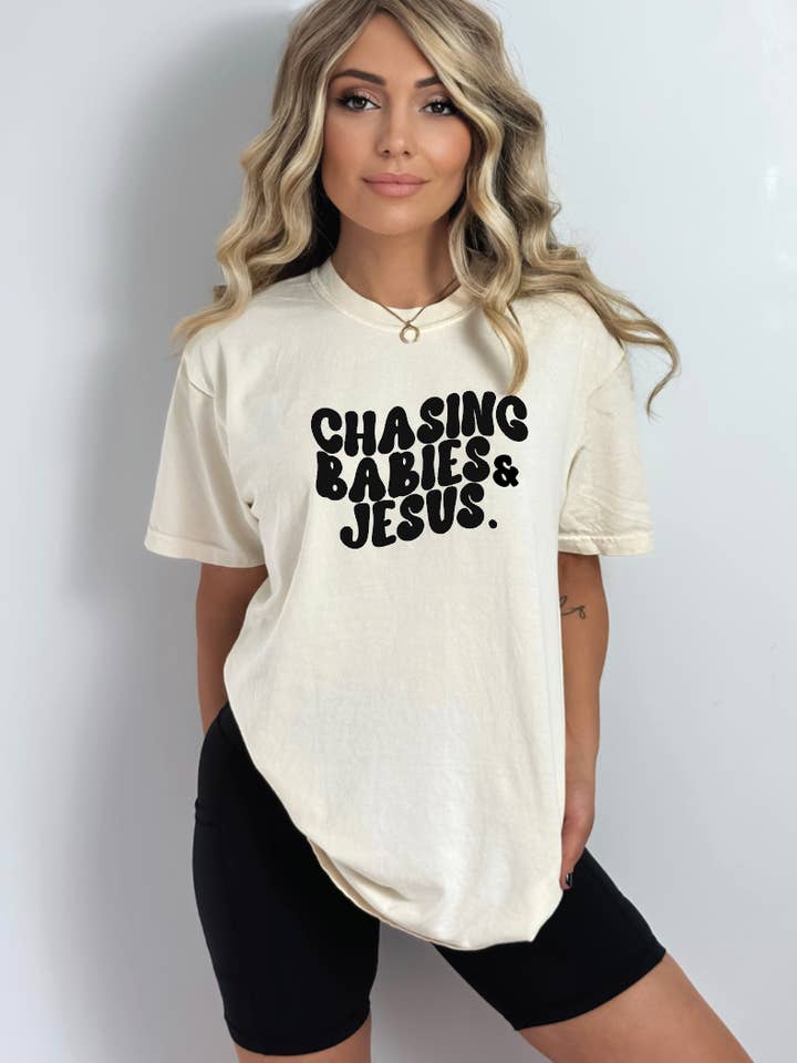 SBG Co. - Wholesale Screen printed t-shirt – Women′s - Chasing Babies & Jesus © Tee1