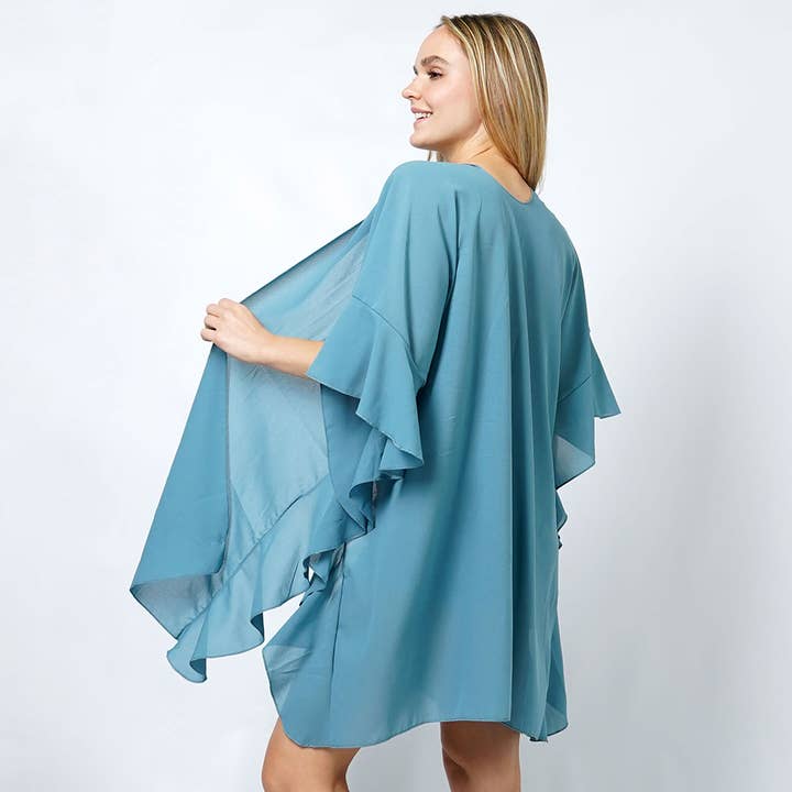 Sensibling Corp. - Wholesale Kimono - Women's - Chiffon Ruffle Kimono Poncho1