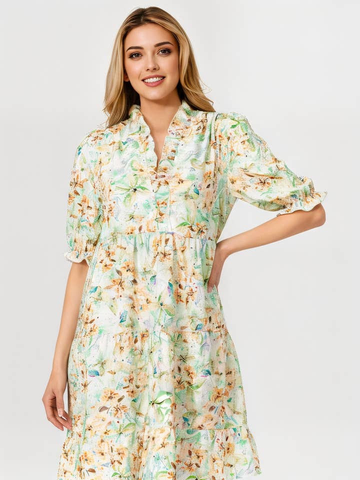 XXL ONLY Mbd 9748 Shelly Dress Green Floral Print Dress for wholesale by Pixi + Ivy