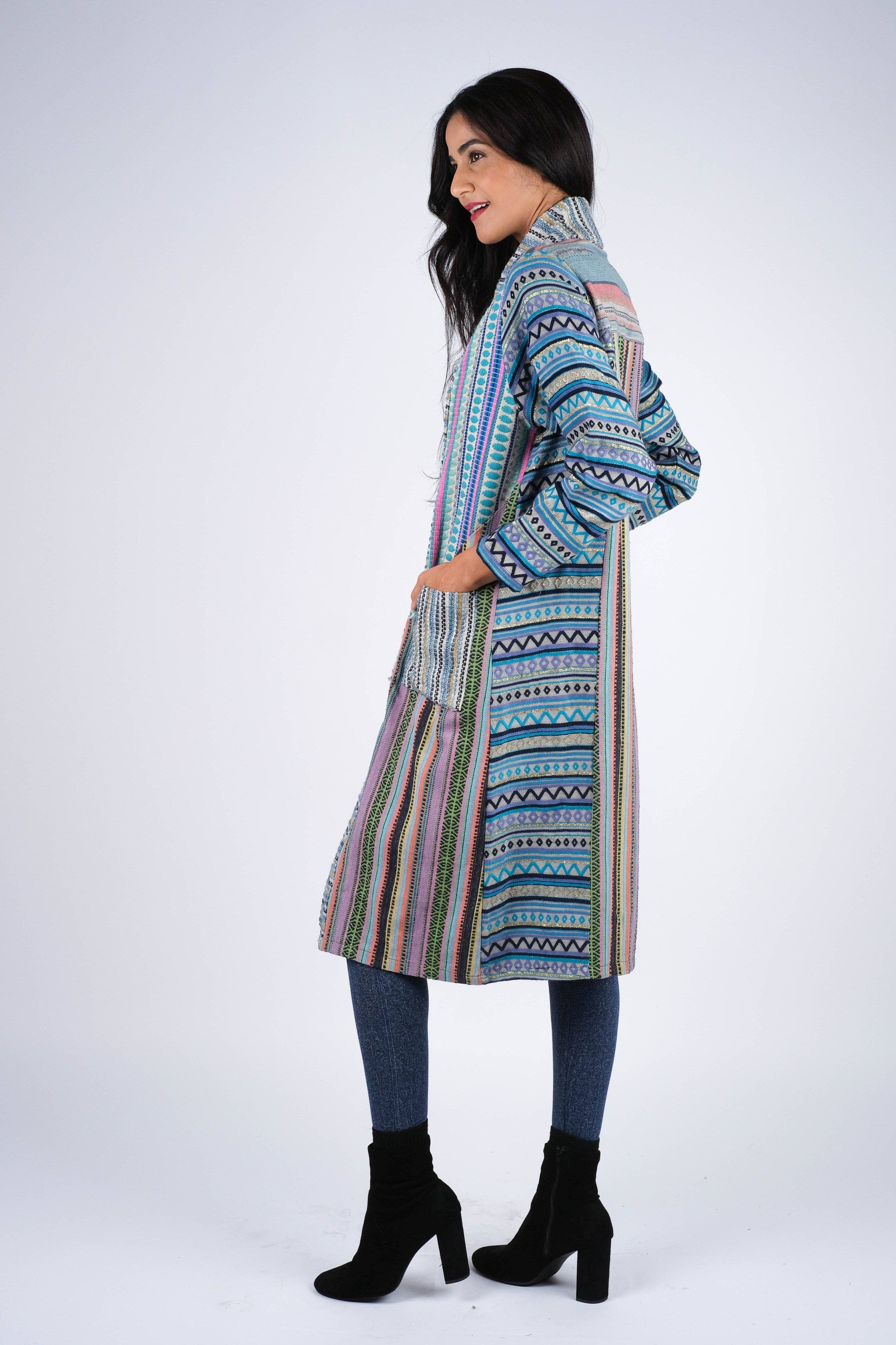 Sacred Threads - Wholesale Jacket - Women's - Blue Batik Patchwork Cotton Cardigan Jacket9