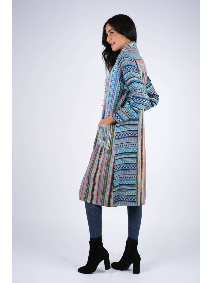 Sacred Threads - Wholesale Jacket - Women's - Blue Batik Patchwork Cotton Cardigan Jacket9