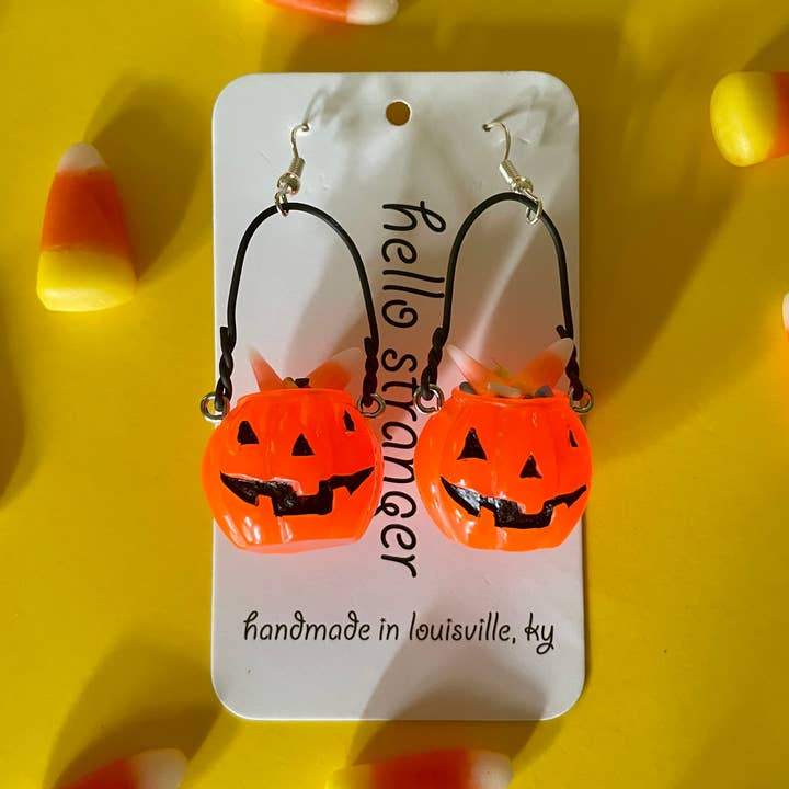 Trick or Treat Jack-o'-lantern Pumpkin Pail Earrings for wholesale by Hello Stranger
