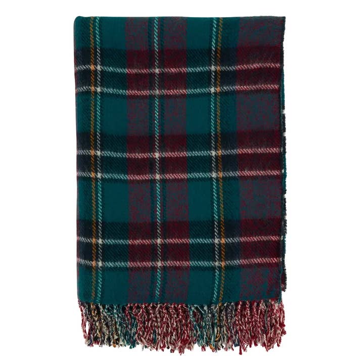 Fennco Styles - Wholesale Throw Blanket - Classic Green Plaid Reversible Throw Blanket with Fringe