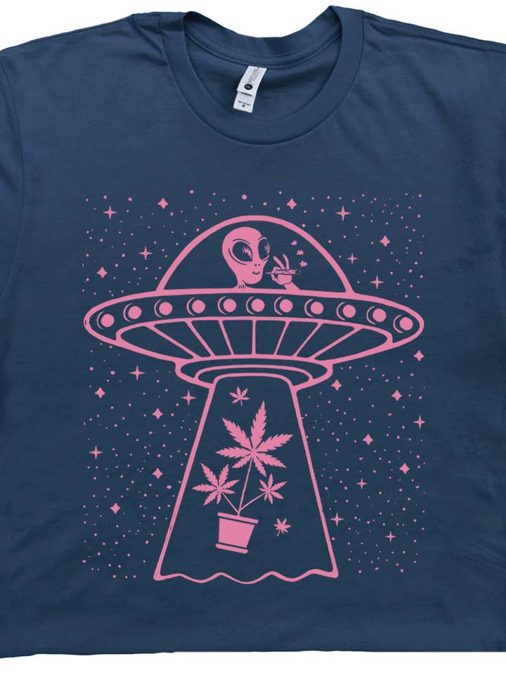 Shirtmandude Co - Wholesale Screen Printed T-Shirt - Unisex - Alien Marijuana Shirt Funny Stoner Ufo Weed 420 Drugs Tee