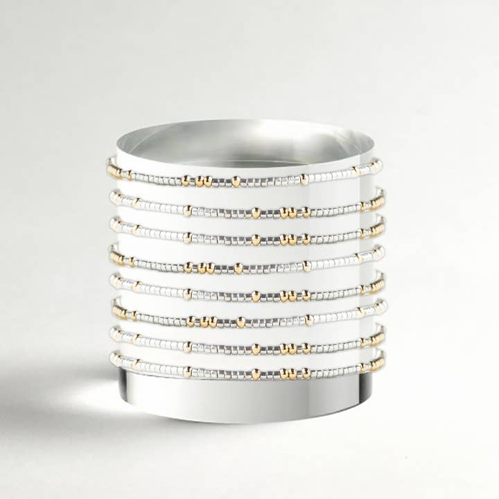 Confetti Beaded Bangle-Silver, Delicate Stacking Bracelets for wholesale by Lenny & Eva