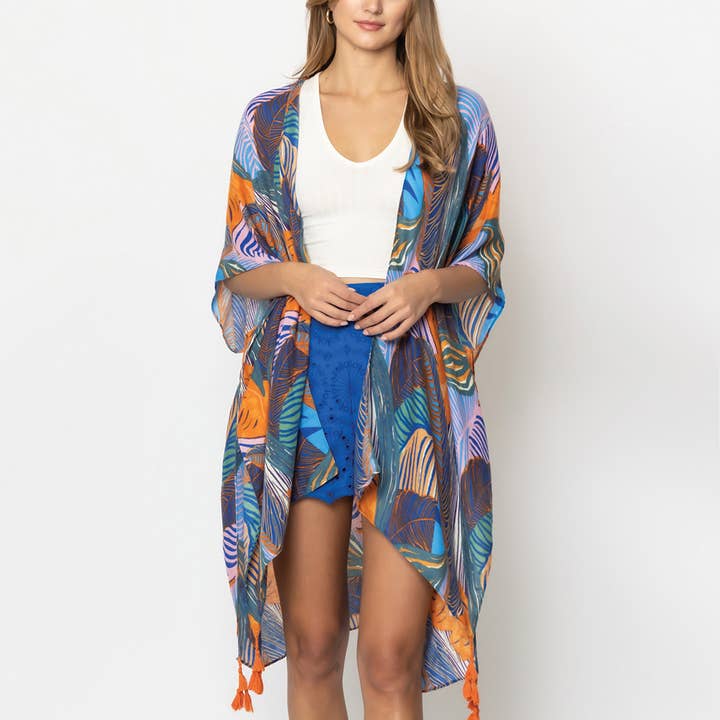 Fashion City - Wholesale Kimono - Women's - Palm Leaf Print Open Front Kimono
