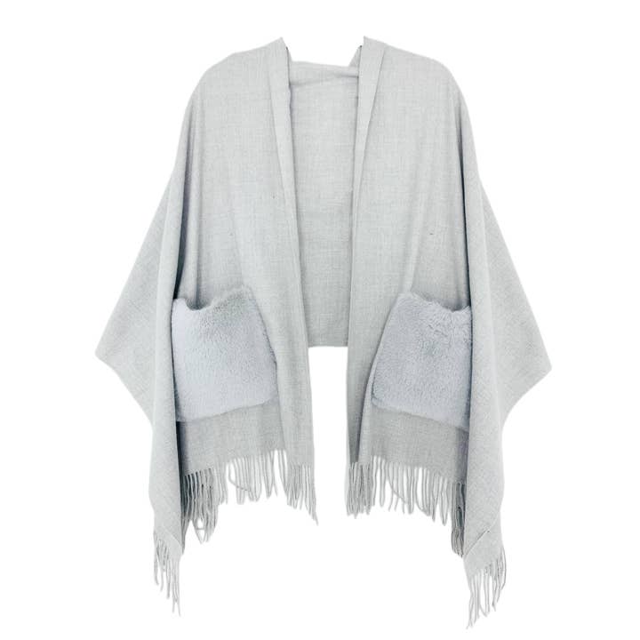 JC Sunny Fashion - Wholesale Scarf - Women's - JC03250101 Cashmere Blend Fur Pocket Scarf/Shawl4