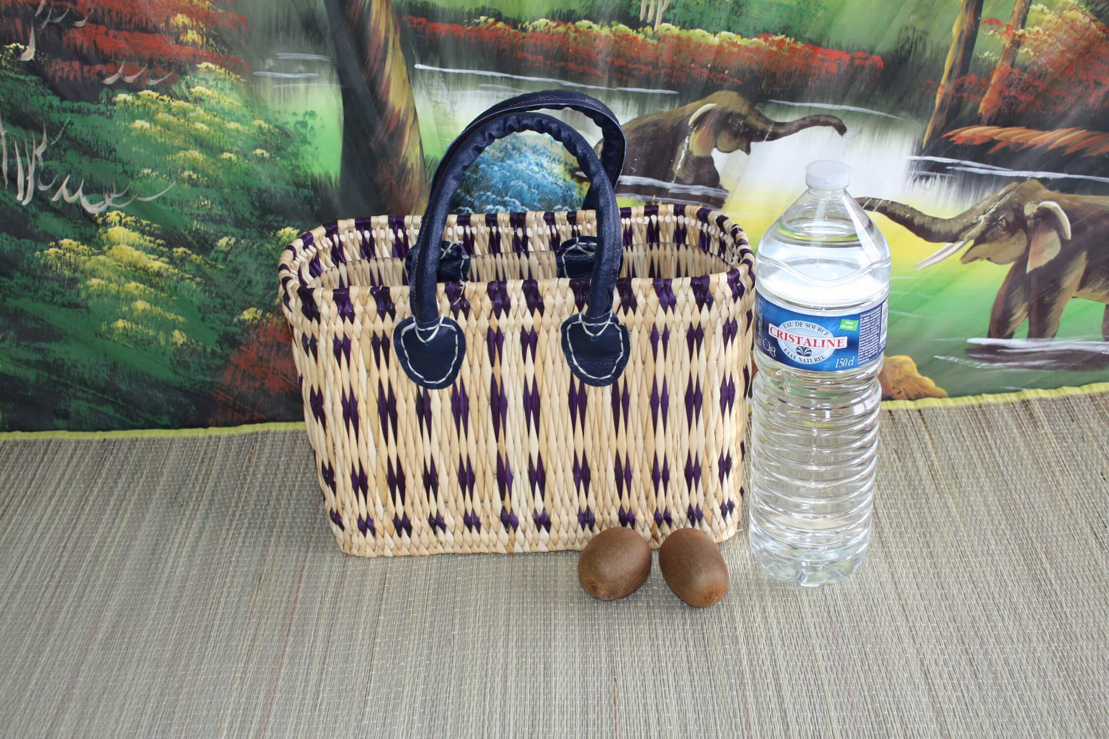 Boutique Huléti - Wholesale Grocery/Shopping Bag - Superb Blue & Natural Basket - Hand woven - tote bag - 3 SIZES - ideal shopping, markets... wicker reed straw0
