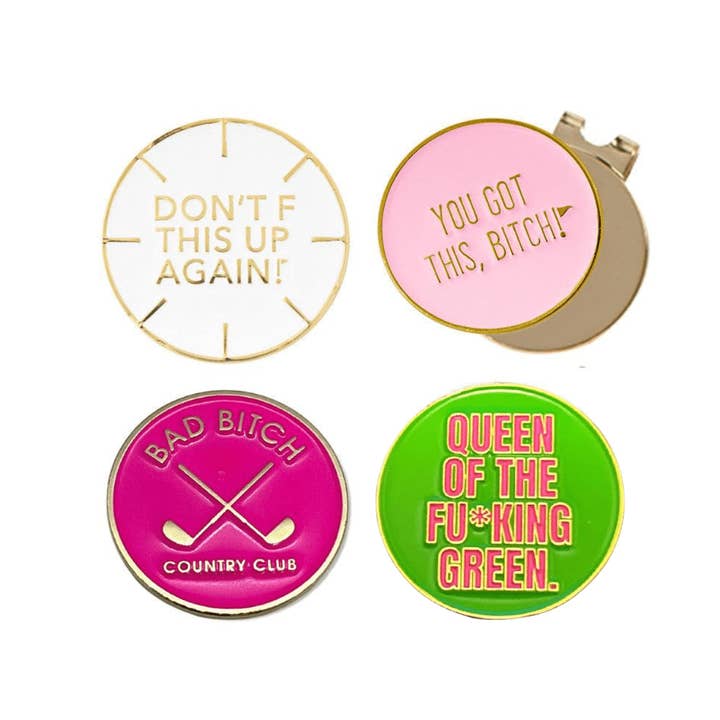 Feisty Women's Golf Ball Marker Collection (set of 4) with Hat Clip for wholesale by Birdie Girl Golf