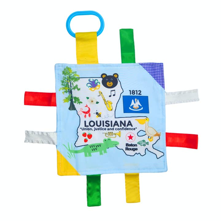 Louisiana State Baby Learning Crinkle Tag Square 8"x 8" Toy for wholesale by Baby Jack and Company