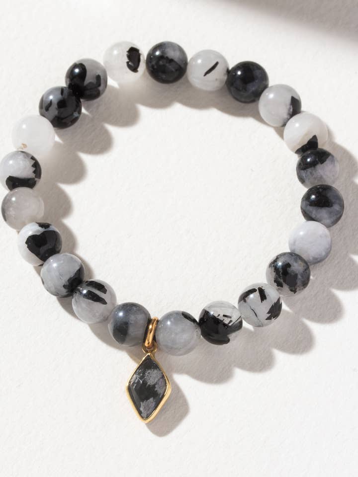 Pulsera elástica You're A Gem Charm, cuarzo turmalinado para venta al por mayor de Luna Norte