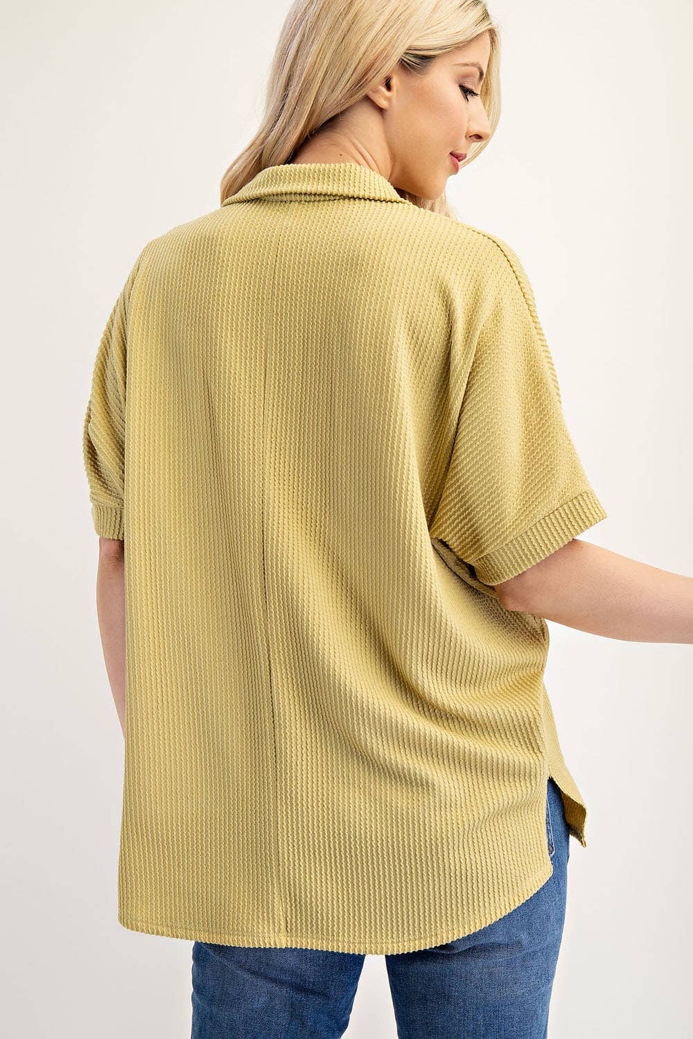 Celeste Clothing - Wholesale Knit Top - Women's - PLUS SIZE RIB KNIT COLLARED TOP WITH SHORT SLEEVES -CT2391328