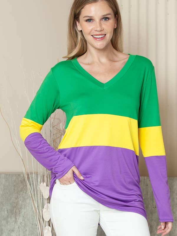 V-NECK MARDI GRAS TUNIC TOP for wholesale by Burgundy Apparel