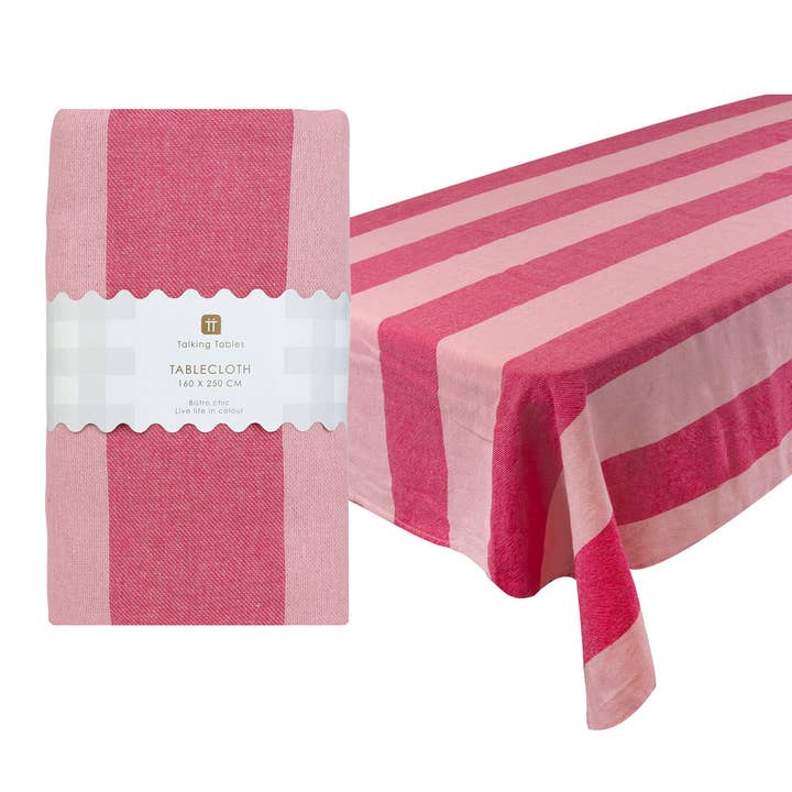 Pink Stripe Cotton XL Tablecloth - 160cm x 250cm | Home Decor | for wholesale by Talking Tables UK - Home, Party, Games and Seasonal Decor