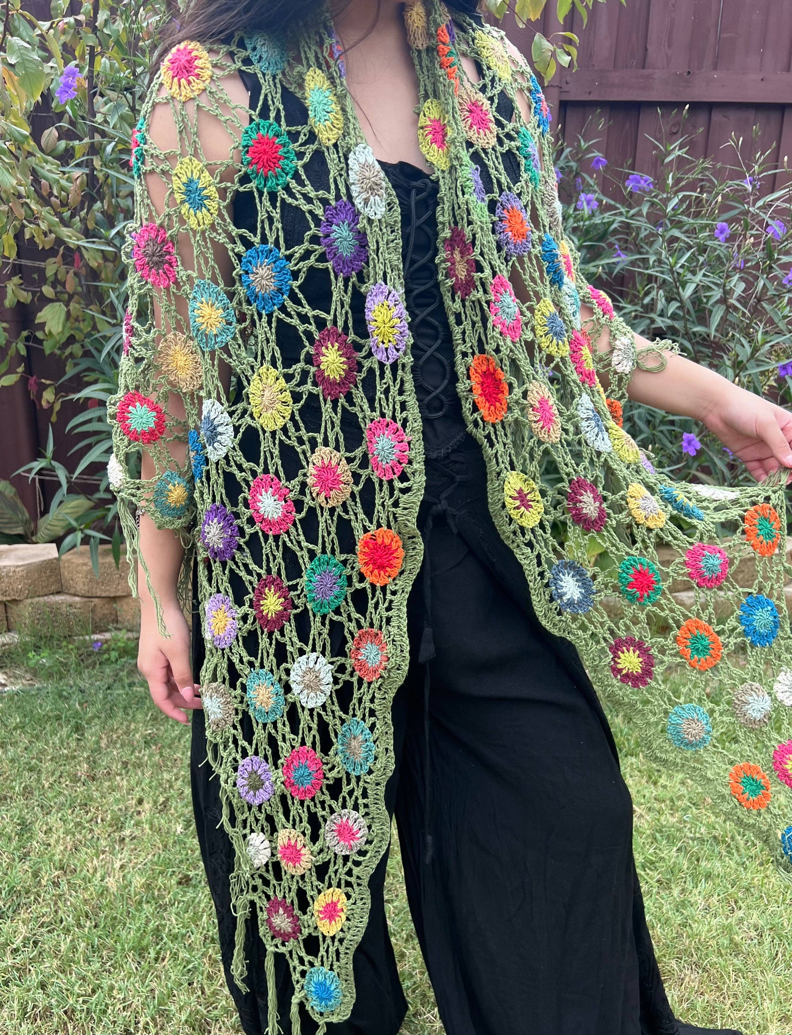 PuzzleStack - Vendita all'ingrosso Stola - Donna - Scialle a Rete all'Uncinetto Fiori di Campo4