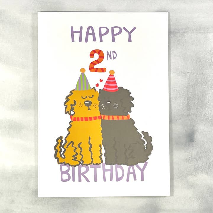 Tatutina - Vendita all'ingrosso Biglietti di auguri - Biglietto di auguri per il secondo compleanno, simpatico biglietto per cane, per il secondo compleanno