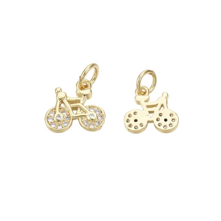 * Gold Micro Pave Cubic Zirconia Bike Charm for wholesale by The Charm Bar Company