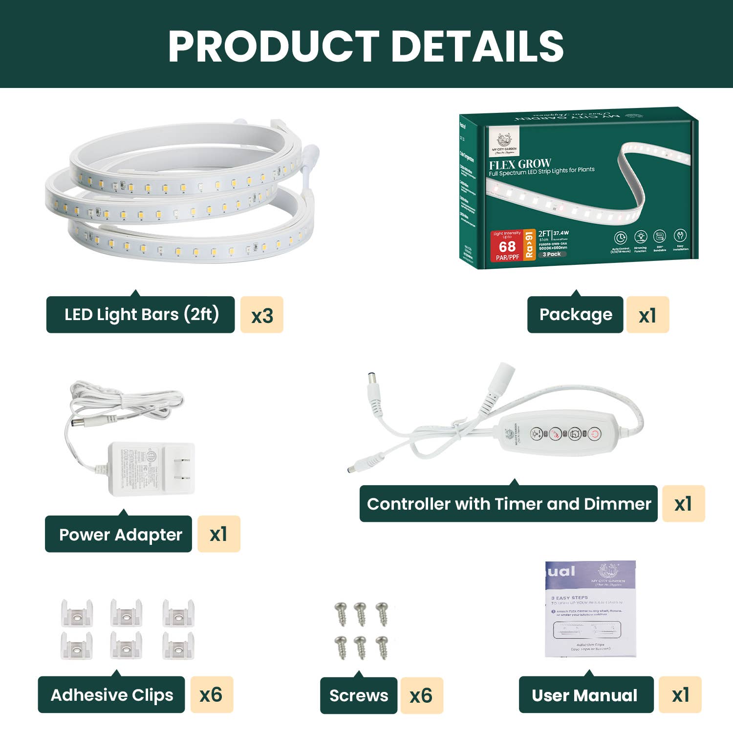 MY CITY GARDEN - Venta al por mayor Herramientas de jardín - FLEX GROW, luz LED de cultivo que se puede doblar 360°, 5000 K, juego de 3 piezas7