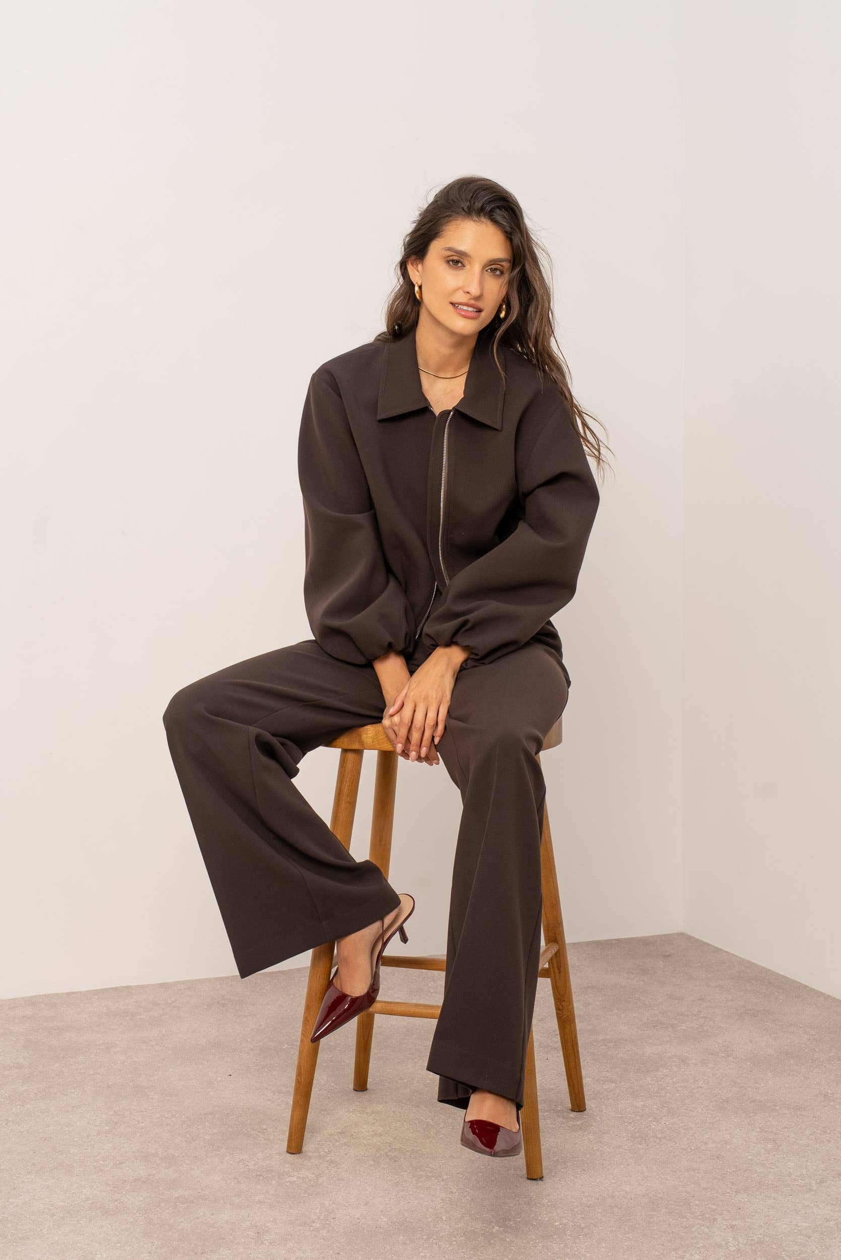 Attentif Paris - Wholesale Bomber Jacket - Women's - [Aura] Short zip-up bomber jacket with shirt collar24