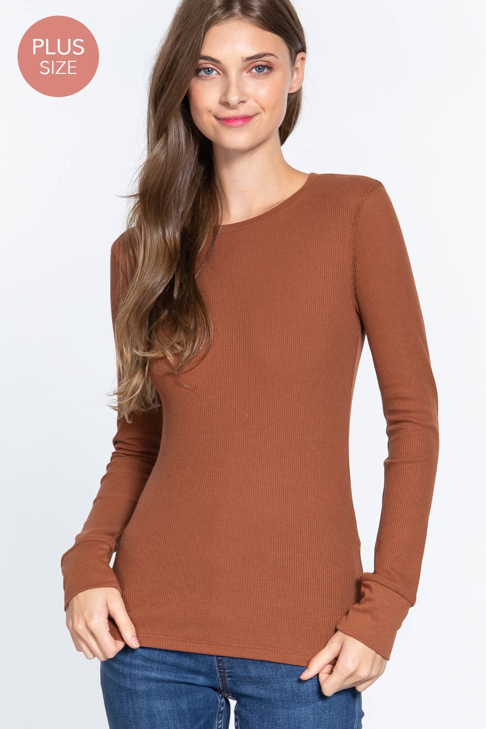 Active Basic | Active USA - Wholesale Knit Top - Women's - [PLUS SIZE] Long Sleeve Crew Neck Thermal Knit Top23