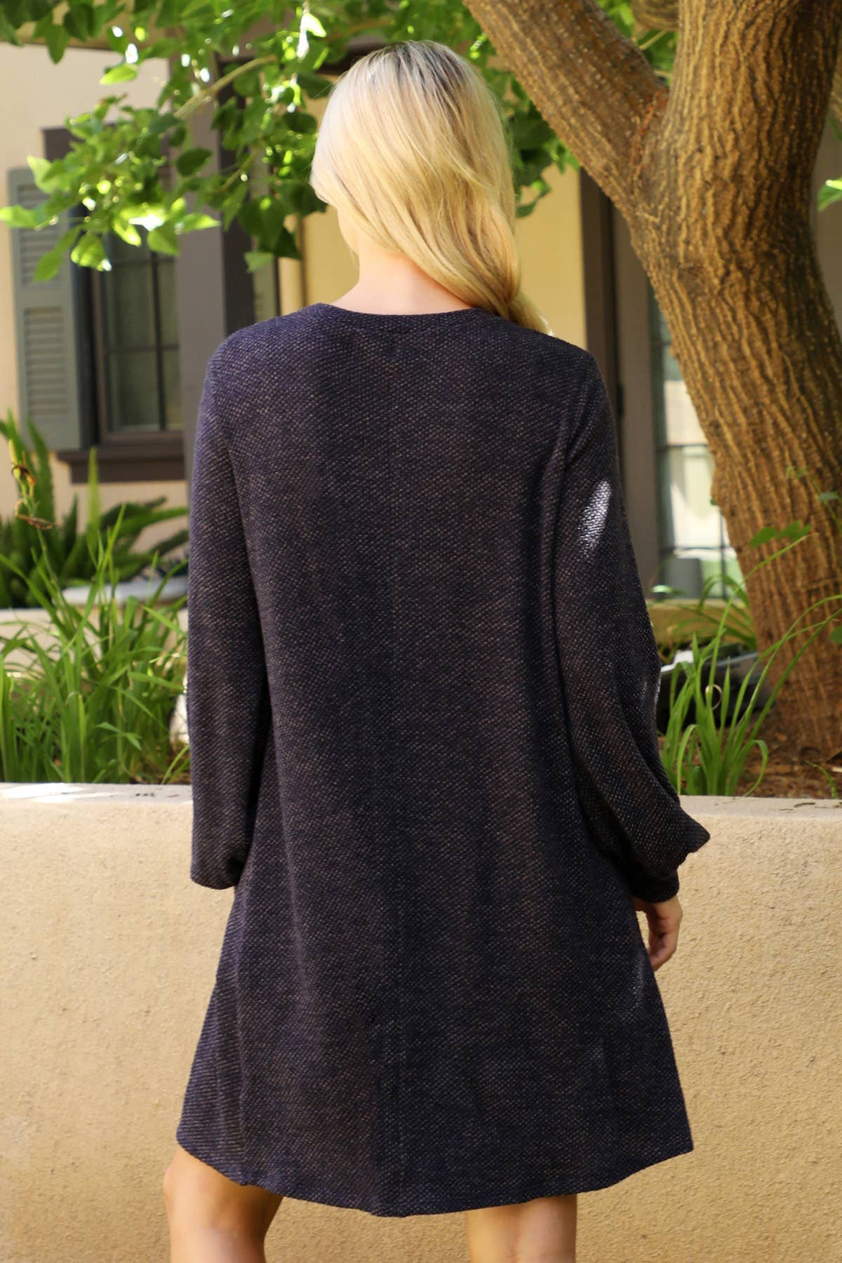 Charcoal YMD10056V-LONG PUFF SLEEVE JACQUARD KNIT DRESS for wholesale on Faire1