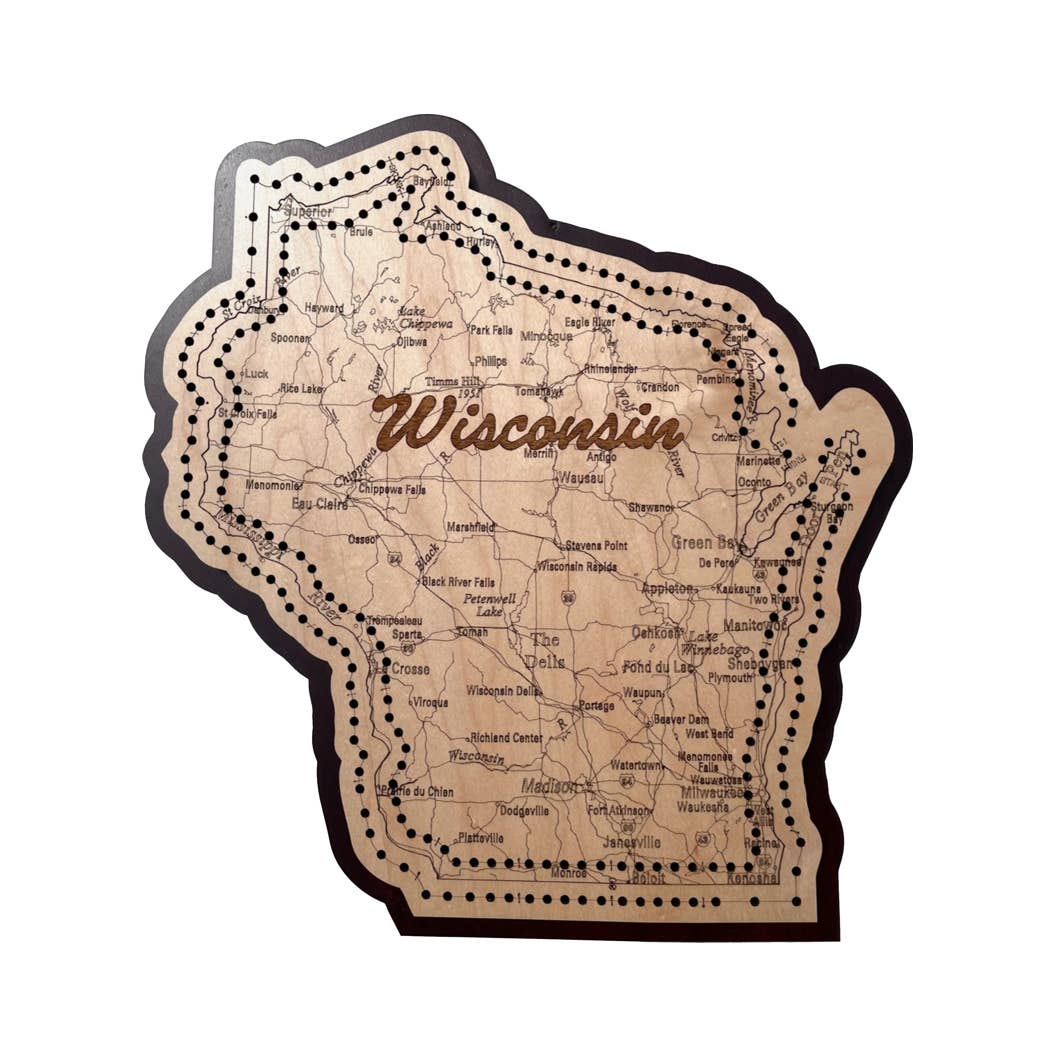 D&D Custom Laser Designs - Wholesale Card Game - Wisconsin Map 2 Track Cribbage Board