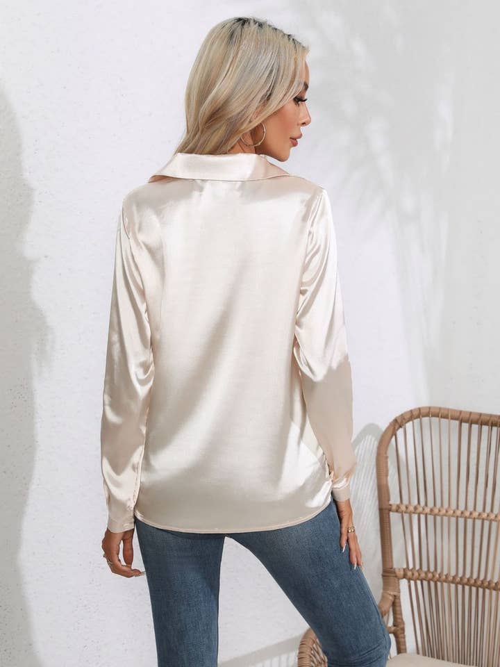 NINEXIS - Wholesale Button Down Shirt - Women's - CWTBLL0692_Button Down Silky Satin Long Sleeve Top16