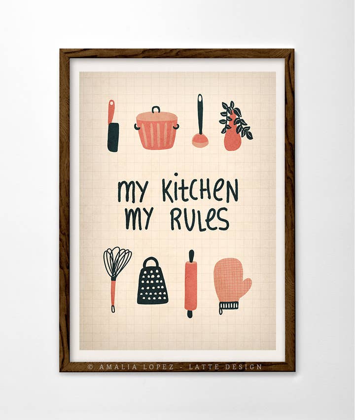 Mi cocina mis reglas Impresión artística. Estampado cocina crema para venta al por mayor de Latte Design